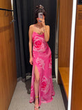 Kylethomasw  Summer Elegant Slip Maxi Dress Fashion Floral Printed Slim Party Long Dresses Female Sexy Slim Backless High Slit Dress