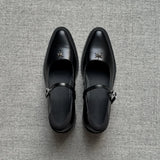 KYLETHOMASW  -  Women Shallow Mouthed Mary Jane Shoes Thick Heel with A Single Button Women Leather Shoes Metal Decorative Leisure Flat Shoes