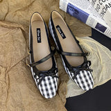 KYLETHOMASW  -  High Quality Checkered Design Mary Jane Shoes Women Inner Height Increase Flat Ballet Shoes Comfortable Soft Bottom Casual Shoes