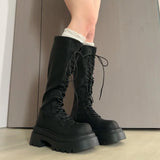 KYLETHOMASW  -  Flats Platform High Boots Women's Designer Shoes for Woman Winter Knee High Boots Lace Up Trend Goth Fashion Boots Femme