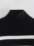 Kylethomasw  Winter Black And White Stripe Sweater Women Streetwear Loose Pullover Jumper Tops Female Long Sleeve Turtleneck Knitted Sweaters