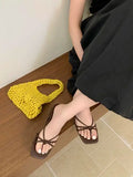 KYLETHOMASW  -  Rubber Flip Flops Leopard Shoes Summer Clogs Woman Cross-Tied Female Slippers Square Toe Slides Hawaiian Beach 2025 Soft Block l