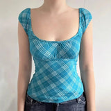 KYLETHOMASW  -  Small Fresh Pure Desire Style Pattern Square Neck Short Sleeve T-shirt Summer New Tight Elastic Sexy Knitted Top