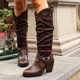 KYLETHOMASW  -  Women's Autumn and Winter knee high boots with loose design patent leather toe buckle strap for daily wear