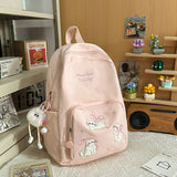 KYLETHOMASW  -  Women's Backpack Cute Cat Embroidery Letter Plush Charm Multi Pocket Adjustable Strap Casual Daily School Bag New Back Pack