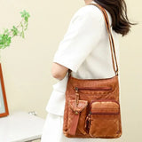 KYLETHOMASW  -  Retro Multi Pocket Soft Leather Crossbody Bag Women Large Capacity Shoulder Messenger Bags Ladies Casual Lightweight Mom Bag New