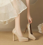 KYLETHOMASW  -  High Heels Women's Spring Autumn Waterproof Table High Heel Pumps Women's Pointed Toes Thin Heels Bridesmaid Work Shoes Women