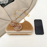 KYLETHOMASW  -  Women's Velvet Clutch Bag 3D Flower Decor Gold Circle Handle Chain Strap Evening Party Crossbody Shoulder Bags Handbag