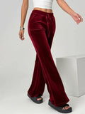 KYLETHOMASW  -  Autumn Winter Lady High Waist Casual Solid Velvet Flared Trousers Autumn Winter Lady High Waist Casual Velvet Flared Trousers