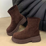 KYLETHOMASW  -  Women Chelsea Ankle Boots Autumn 2025 Suede Snow Short Botas Platform Mid Heels Women Shoes Designer Brand Casual Sport Boots