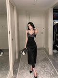 Kylethomasw High Quality Luxury Brands Premium Black Sexy V-Neck Strap Dress Women's New Summer Style Slim Fit Slim Long Dress Y2k