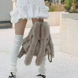 KYLETHOMASW  -  Fluffy Rabbit's Ears Drawstring Backpack Y2k Aesthetic All Match Casual Backpacks Trendy Women Students Kawaii Cute Schoolbags