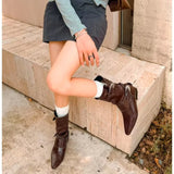 KYLETHOMASW  -  New Round Toe Square Heel Sexy Elegant Mid-calf Boots Fashionable Pin Buckle Decoration Solid Color Simple Casual Women's Shoes