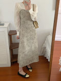 KYLETHOMASW  -  Korean Chic French Fake Two Piece Contrast Color Long Sleeve Slim Waist Lace-up Dresses