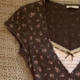 KYLETHOMASW  -  Y2k Print Floral T Shirt For Women Spring Summer Vintage Ropa De Mujer Japanese Style V Neck Bandage Versatile Tees