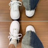 KYLETHOMASW  -  New Spring/autumn White Shoes Lace-up Casual Shoes with Round Toes Fashionable Comfortable Trendy Breathable Walking Sneakers