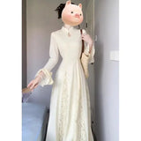 KYLETHOMASW  -  Large Size New Chinese Women Elegant National Style Dress Autumn Winter Cheongsam Improved Version Beautiful Hanfu A-line Dress