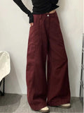 KYLETHOMASW  -  Female Solid Color Slim Casual Women Pants Autumn High Waist Loose Cargo Pants Red Simple Basic Fashion Pants Female Chicly
