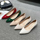 KYLETHOMASW  -  elegant ladies patent leather shoes pointed toe candy color low heel pumps women shallow mouth single leather pumps big size 43