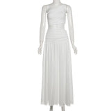 KYLETHOMASW  -  Sexy Hollow Waistless Maxi Dress Women Skew Collar Off Shoulder High Splits Hem Summer Holiday Style Ruched Elegant Dress