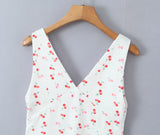 KYLETHOMASW  -  Sexy White With Red Cherry Print V neck Mini Tank Dress Women Slim Waist A-Lined Sleeveless Short Robe Holiday