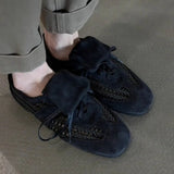 KYLETHOMASW  -  Women's Soft Sole Soft Sneaker Fall New Round Toe Deep Mouth Suede Open Toe Front Lace-Up Non-Slip Flats