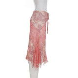 KYLETHOMASW  -  Girly Retro Irregular Mesh Patchwork Skirt Versatile Holiday Style Mid-length