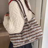 KYLETHOMASW  -  Y2k Aesthetic Contrast Color Striped Handbags Women Fashion Fluffy All Match Shoulder Bags Korean Chic Office Lady Underarm Bag