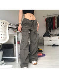 Kylethomasw  Woman All-match Jeans Streetwear Denim Vintage Pants Casual Cargo Pants Multiple Pockets Tunic Trousers Low Waist Baggy Ins