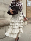 KYLETHOMASW  -  Ruffled Midi Skirt Womens Vintage Flounce Skirt Woman New Fashion Elegant Solid Long Skirts autumn Evening Party Skirts