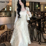 KYLETHOMASW  -  Autumn Winter New Elegant Midi Dresses for Women Lace Ruffles Flare Sleeve A-line Birthday Party Dress Korean Vestidos Mujer