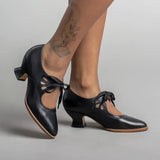 KYLTHOMASW  -   Retro Mary Jane Pumps Woman Vintage Lace Up Low Heel Dress Zapatos Ladies Brand Design Butterfly Wing Derby Shoes Plus Size 43