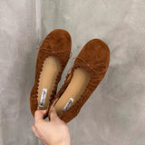 KYLETHOMASW  -  Autumn New Brand Women Flat Shoes Fashion Round Toe Pleated Shallow Slip On Boat Shoes Soft Flat Heel Single Shoes