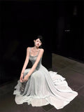 KYLETHOMASW  -  Women Elegant Fairy Mesh Evening Dresses Fashion Spaghetti Strap A-Line Party Dress Elegant Korean Slim Flared Holiday Vestidos