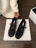 KYLETHOMASW  -  women bouble bowtie flats japanned leather ballerina shoes height increasing bowknot ankle strap loafers women slip on wedges