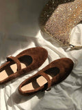 KYLETHOMASW  -  Leather Mary Janes Flats Shoes Women Cow Suede Buckle Strap Ballet Flats Shoes Ladies Spring Autumn Shallow Soft Casual Loafers