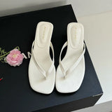 KYLETHOMASW  -  Fashion Square Toe Women 4CM Heels Slippers Slides Sandals Summer Casual Female Flip flops Ladies Thin Heel Slippers Shoes Pumps