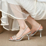 KYLETHOMASW  -  Classic Stiletto High Heels Womens Summer New Style Fairy Style Sexy Shallow Heel Hollow Pointed Rhinestone Open Toe Sandals