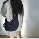 KYLETHOMASW  -  Streetwear Polka Dot Office Lady Shoulder Bag Women Canvas Drawstring Pleated Hobo Bags Y2k Aesthetic Handbags Crossbody Korean