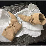 KYLETHOMASW  -  Autumn Winter Faux Suede Weave Lace-up Women Motorcycle Boots Fashion High heels Chelsea Western Mid-Calf Short Booties Shoes