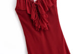 KYLETHOMASW  -  Sexy Women Ruffle V Neck Red Sling Long Dress Fashion Backless Sleeveless Elegant A-line Party Maxi Vestidos Summer
