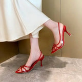 KYLETHOMASW  -  Classic Stiletto High Heels Womens Summer New Style Fairy Style Sexy Shallow Heel Hollow Pointed Rhinestone Open Toe Sandals