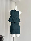 Kylethomasw French Elegance Green Denim Dress Thin Party Prom A-Line Dress Sleeveless Kpop Bow Corset Dress 2000s Aesthetic Sweet Streetwear