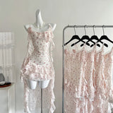KYLETHOMASW  -  Sweet Floral Dress Summer New Korean-Style High Waist Slim Dresses Women Fashion Design Sense Niche Suspender Dress