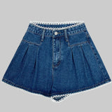 KYLETHOMASW  -  Spring Summer Lace Patchwork Women's Denim Short Pants High Waist Casual Loose Jeans Wide Leg Shorts for Women