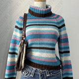 KYLETHOMASW  -  Fashion Rainbow High collar emo Y2K Woman Clothing Cute Female Sweater Sweet Aesthetic Knitwear Lovely Harajuku Classic Pullover