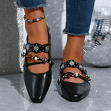 KYLETHOMASW  -  Vintage Metal Buckle Cross Strap Mary Jane Shoes Women Spring Plastic Bead Medium Heel Loafers Woman's Bohemia Pumps Shoes