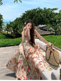 KYLETHOMASW  -  Elegant Floral Print Long Dresses for Women Sexy Backless Lace-up Party Dress Summer Holiday Beach Pleated A-line Vestidos Robe