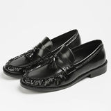 KYLETHOMASW  -  Patent Leather Tassel Design Women Loafers Luxury Square Heel Flat Shoes Comfortable College Style Women Shoes Zapatos De Mujer