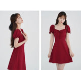 KYLETHOMASW  -  Women's Cleanfit A-Line Dress Summer 2025 Orange Bells Design Slimming Waist Square Collar Bubble Sleeve Fashionable Dress